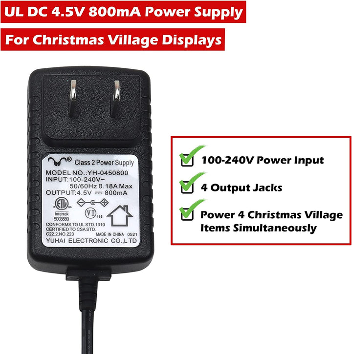 UL DC 4.5V 800mA Adapter with 4 Output Jacks - Christmas Village Company