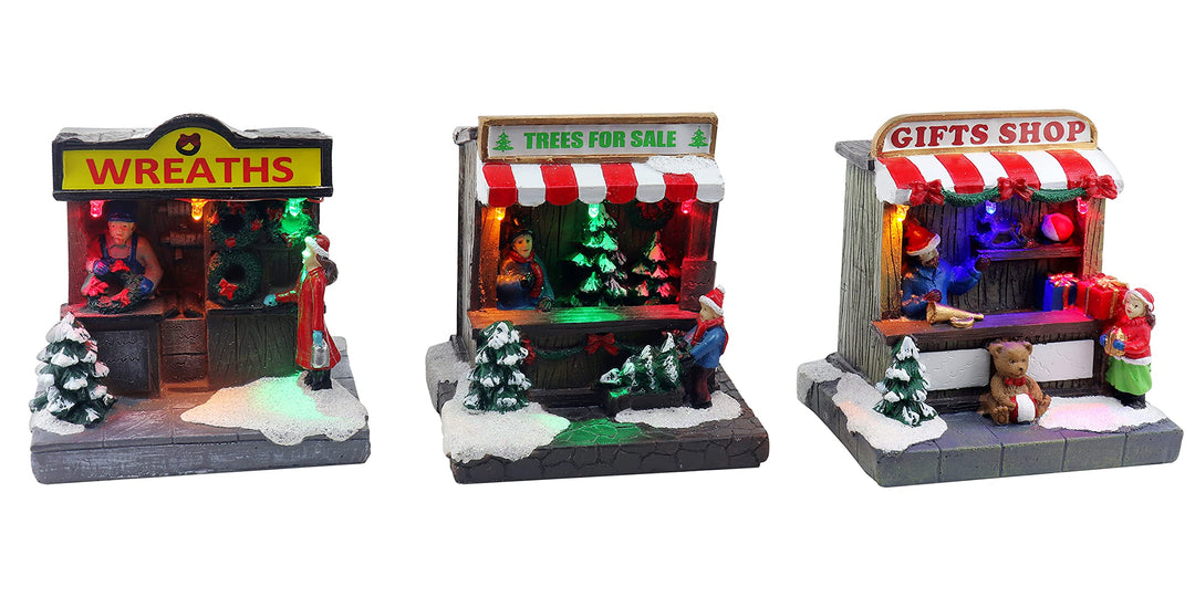 Lighted Christmas Village Shops Set of 3 - Christmas Village Company