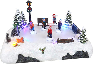 Christmas Village Hockey Rink with Animated Skaters