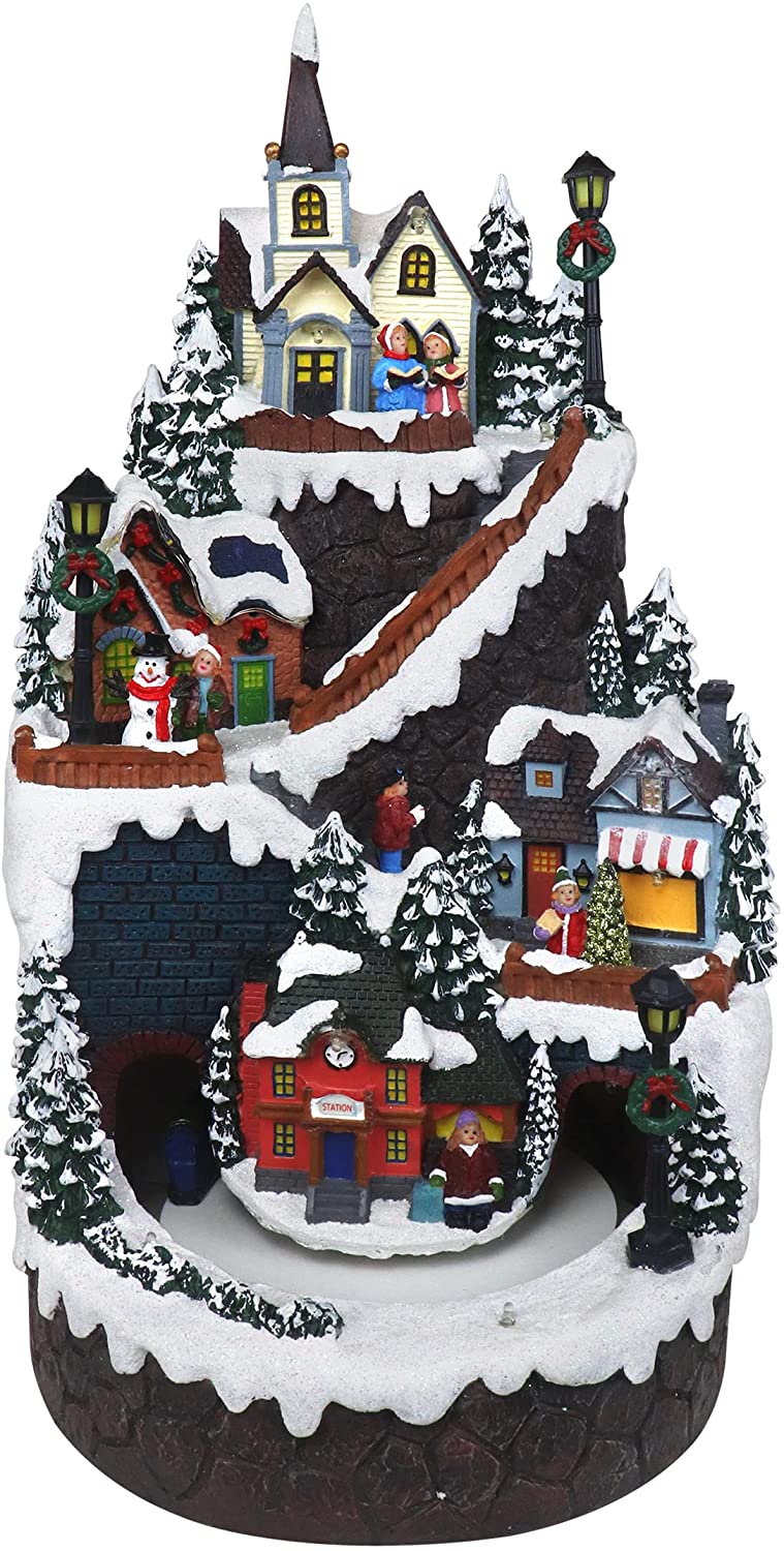 Mountain Houses with Moving Train - Christmas Village Company