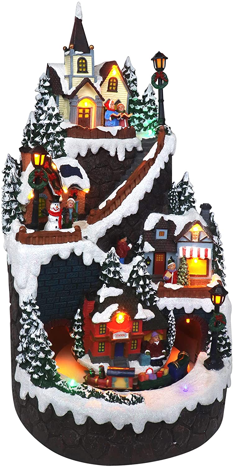 Mountain Houses with Moving Train - Christmas Village Company